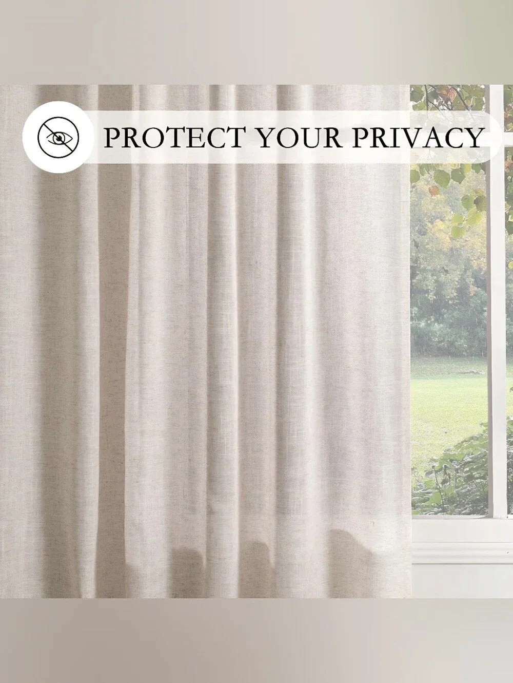 Neutral Linen-Look Sheer Curtain Panel - Beige - Pair, 50